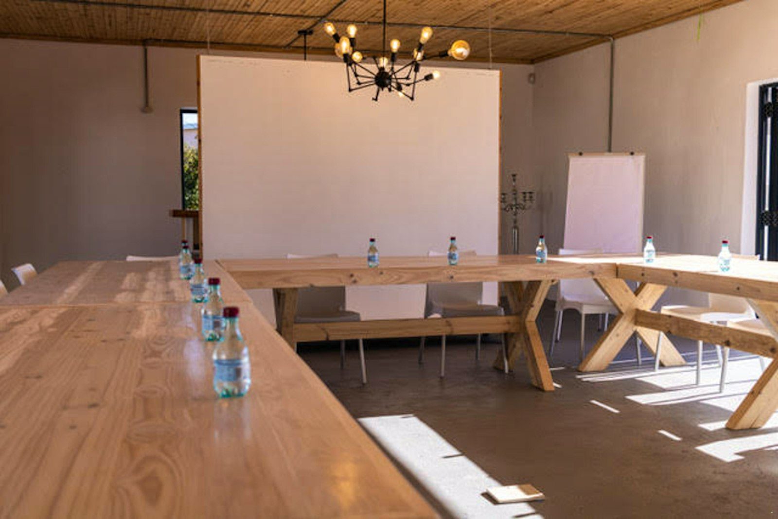 Conference room with long timber tables