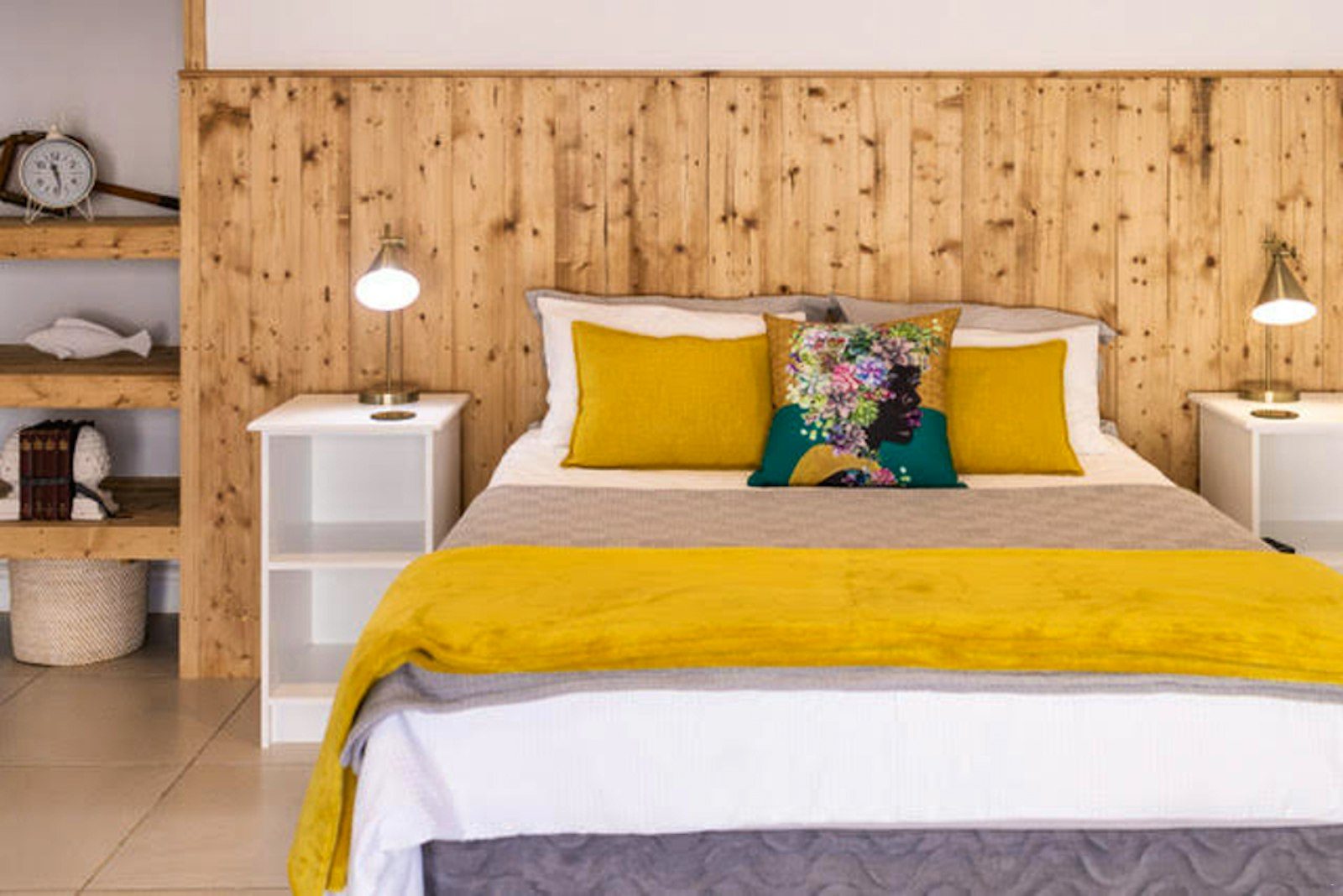Bedroom with timber panelling
